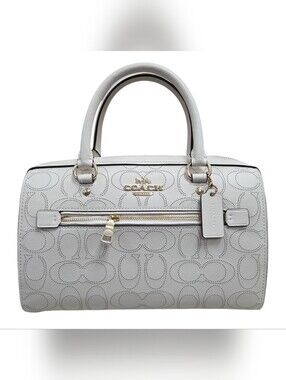 Coach White Perforated Signature Leather Hand Bag